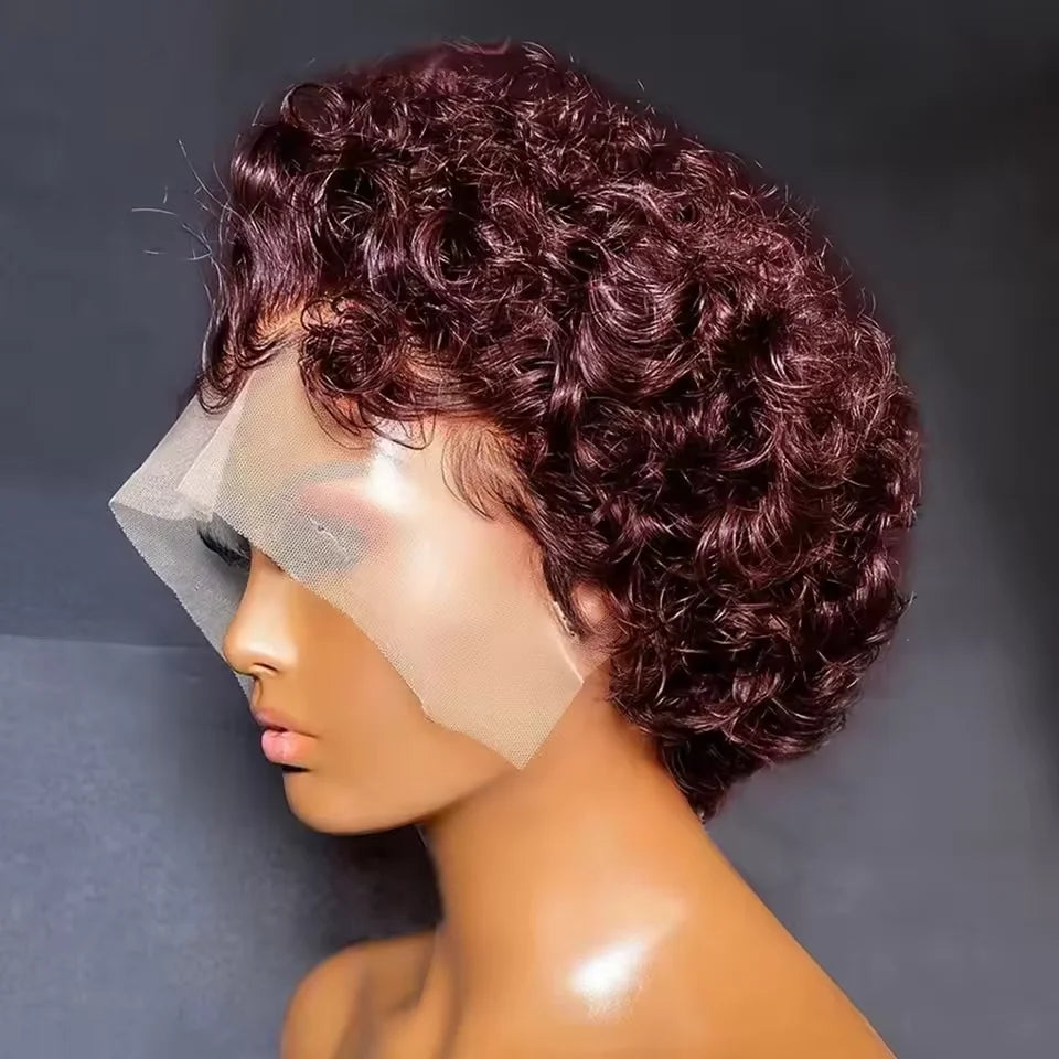 Pixie Cut Lace Wig  Bob Wig 13x1 Lace Front Curly Human Hair Short Curly Wigs Pre plucked Transparent HD Human Hair  Lace Wigs