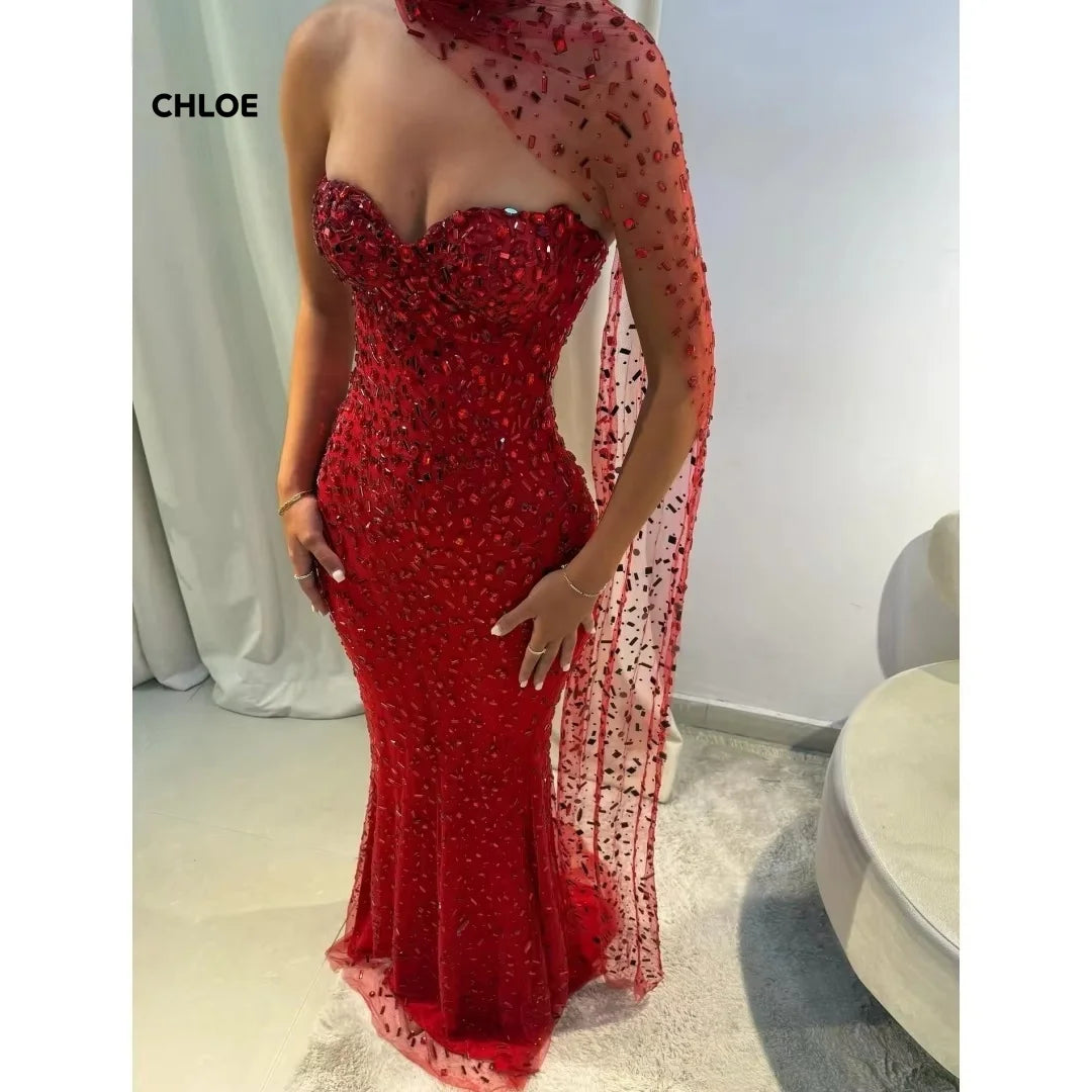Custom Made Luxurious Party women Dress Off-shoulder Prom Dresses  Luxury Ball Dress Fish Tail Shawl Elegant Gown Gowns