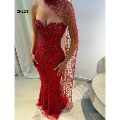 Custom Made Luxurious Party women Dress Off-shoulder Prom Dresses  Luxury Ball Dress Fish Tail Shawl Elegant Gown Gowns