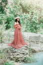 Lace Maternity Maxi Dress with Flutter Sleeves