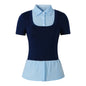 Women's T-shirt Spring Summer Navy Blue Light Blue Contrast Ruffle Hem Valentine's Day Elegant Casual Daily Office Top