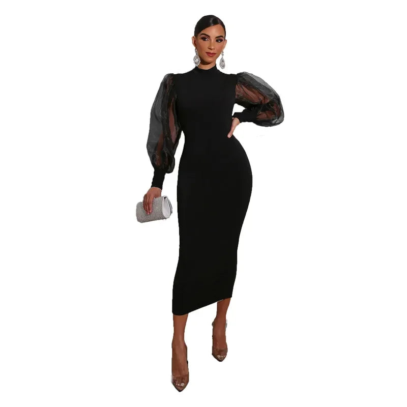 Dress for Women Long Sleeve Evening Gown Women Clothing Temperament Half High Collar Bodycon Dress Vestido