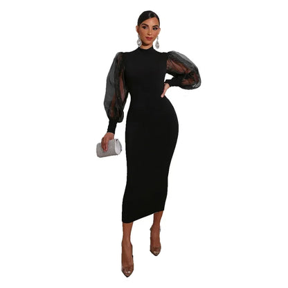 Dress for Women Long Sleeve Evening Gown Women Clothing Temperament Half High Collar Bodycon Dress Vestido