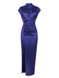 Women Colored Satin Zipper Split High Grade Dress Long Floor Length Dress