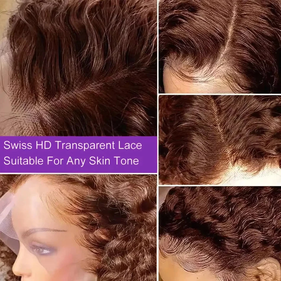 Chocolate Brown Short Bob Deep Wave 13x4 HD Lace Front Wigs Human Hair Brazilian Curly 7x5 Glueless Wig Ready to Go 250%
