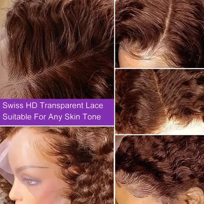 Chocolate Brown Short Bob Deep Wave 13x4 HD Lace Front Wigs Human Hair Brazilian Curly 7x5 Glueless Wig Ready to Go 250%