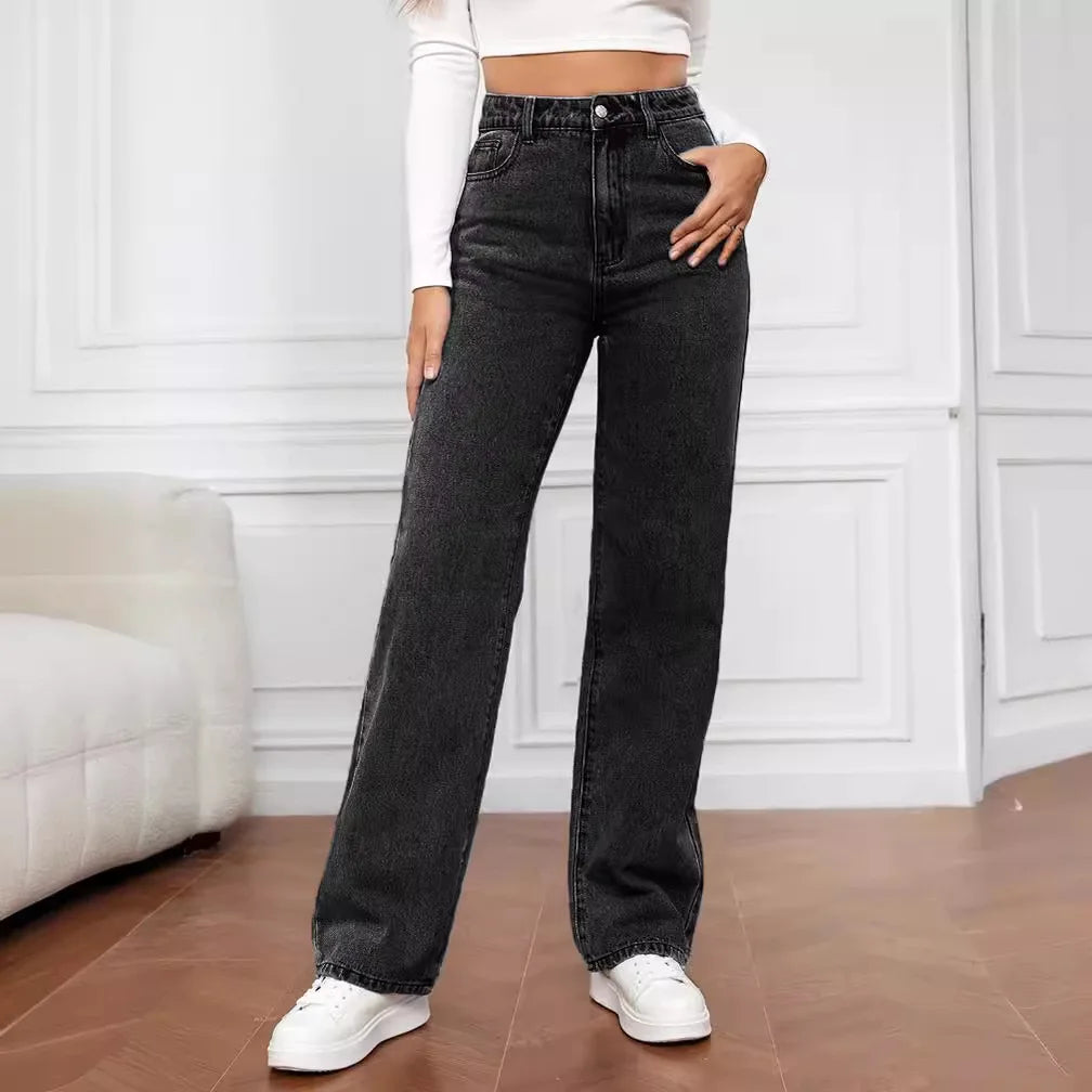 Women's High Waist Stretch Washed Denim Fashionable Straight Jeans Women's Pants women jeans black pants woman clothing