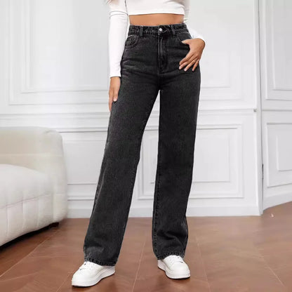 Women's High Waist Stretch Washed Denim Fashionable Straight Jeans Women's Pants women jeans black pants woman clothing
