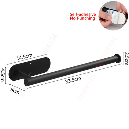 Toilet Towel Paper Wall Mount Holder Adhesive Black Silver Kitchen Roll Paper Stand Hanging Napkin Rack Bathroom Accessories WC