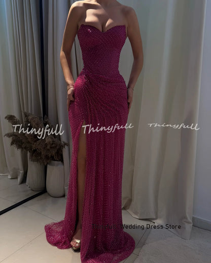 Thinyfull Mermaid Glitter Prom Dresses Sweetheart Sleeveless Evening Gown Split Long Formal Dress Robe De Soirée Customized ﻿