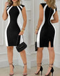 Women's Dresses Fashion Elegant Colorblock Round Neck Sleeveless Casual Bodycon Mini Daily Dress for Female