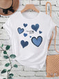 Women Cowboy Heart Print T-Shirt for Valentine's Day Gifts Fashion Crew Neck Short Sleeve T-Shirt Casual Women's Clothing