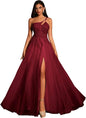 Customized Beaded Tulle Prom Dresses 2025 with Pockets Spaghetti Strap Formal Evening Dresses with Slit