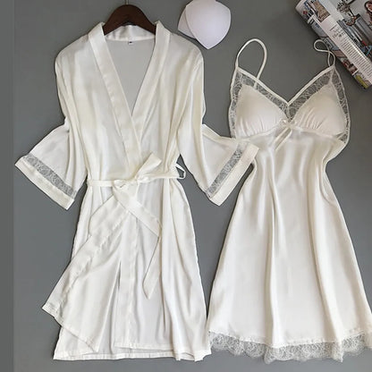 Women'S Sexy Lace Nightgown Nightdress Two-Piece Set Satin Material Soft And Silky Women'S Home Pajamas Valentine'S Day Gift