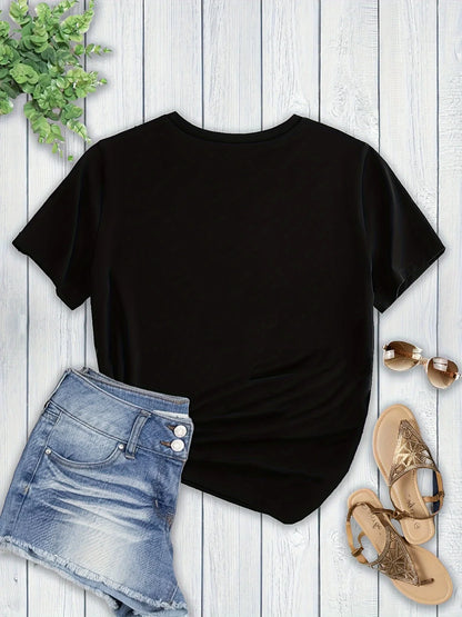 Prayer Print Crew Neck T-Shirt, Casual Short Sleeve Top For Spring & Summer, Women's Clothing