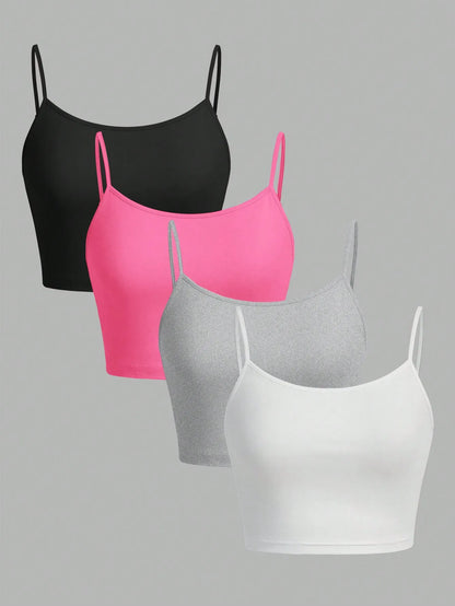 4 pieces Women's sexy summer vest Tank tops solid color adjustable comfortable vest soft girl 's Ladies  Cropped Vest  Crop tops