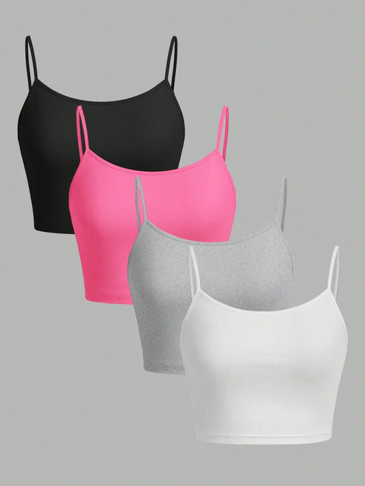 4 pieces Women's sexy summer vest Tank tops solid color adjustable comfortable vest soft girl 's Ladies  Cropped Vest  Crop tops