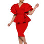 Women Short Sleeve V-neck Belt High Waist Midi Dress For Work Evening Dresses