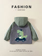 Unisex Kids' Color-Block Hooded Jackets, Cute Dinosaur Print, Spring/Autumn, Lightweight, Ages 3-10 Years