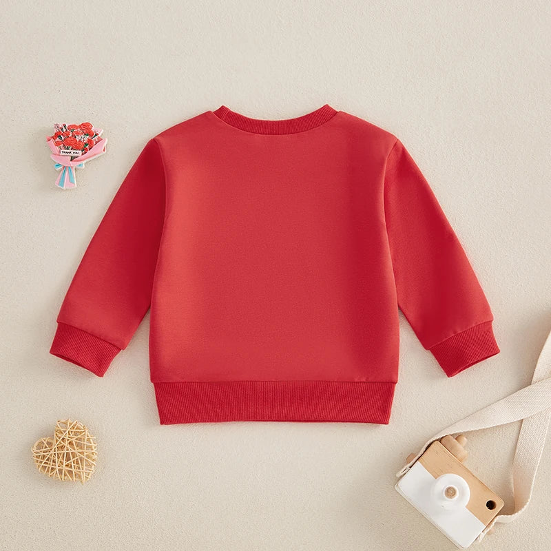 VISgogo Baby Casual Sweatshirt Long Sleeve Crew Neck Hoodie Letters Heart Print Valentine’s Day Clothes for Girls Boys