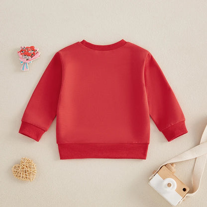 VISgogo Baby Casual Sweatshirt Long Sleeve Crew Neck Hoodie Letters Heart Print Valentine’s Day Clothes for Girls Boys
