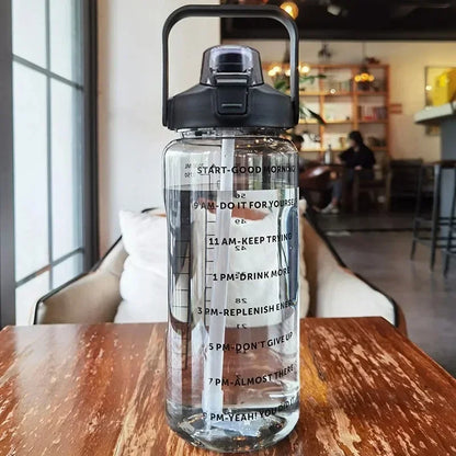 64oz Large Motivational  Water Bottle With Time Marker ,plastic cup portable Bottle With Straw Handle Tritan Frosted Water Jug for Gym, Bottle Sports Fitness