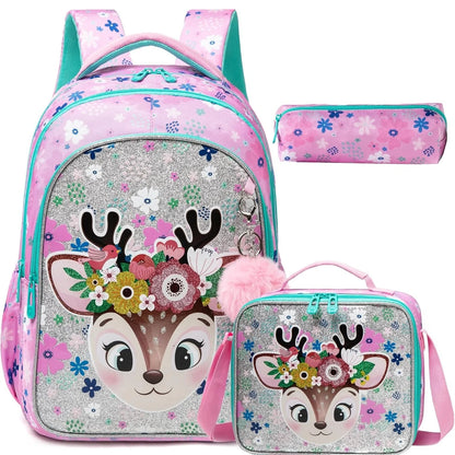 Children School Bags Kids Backpack Set in Primary Schoolbag for Teenager Girls Sequin Tower School Bags Waterproof Book Bags