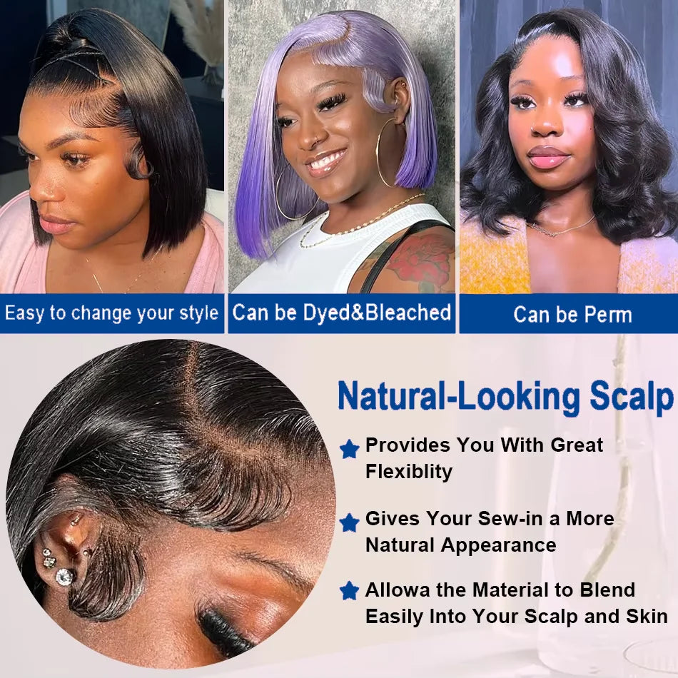 Bone Straight Bob Wigs Human Hair Pre Plucked Transparent Lace Frontal Wig Cuticle Aligned 100% Human Hair 13x4 Short Bob Wigs