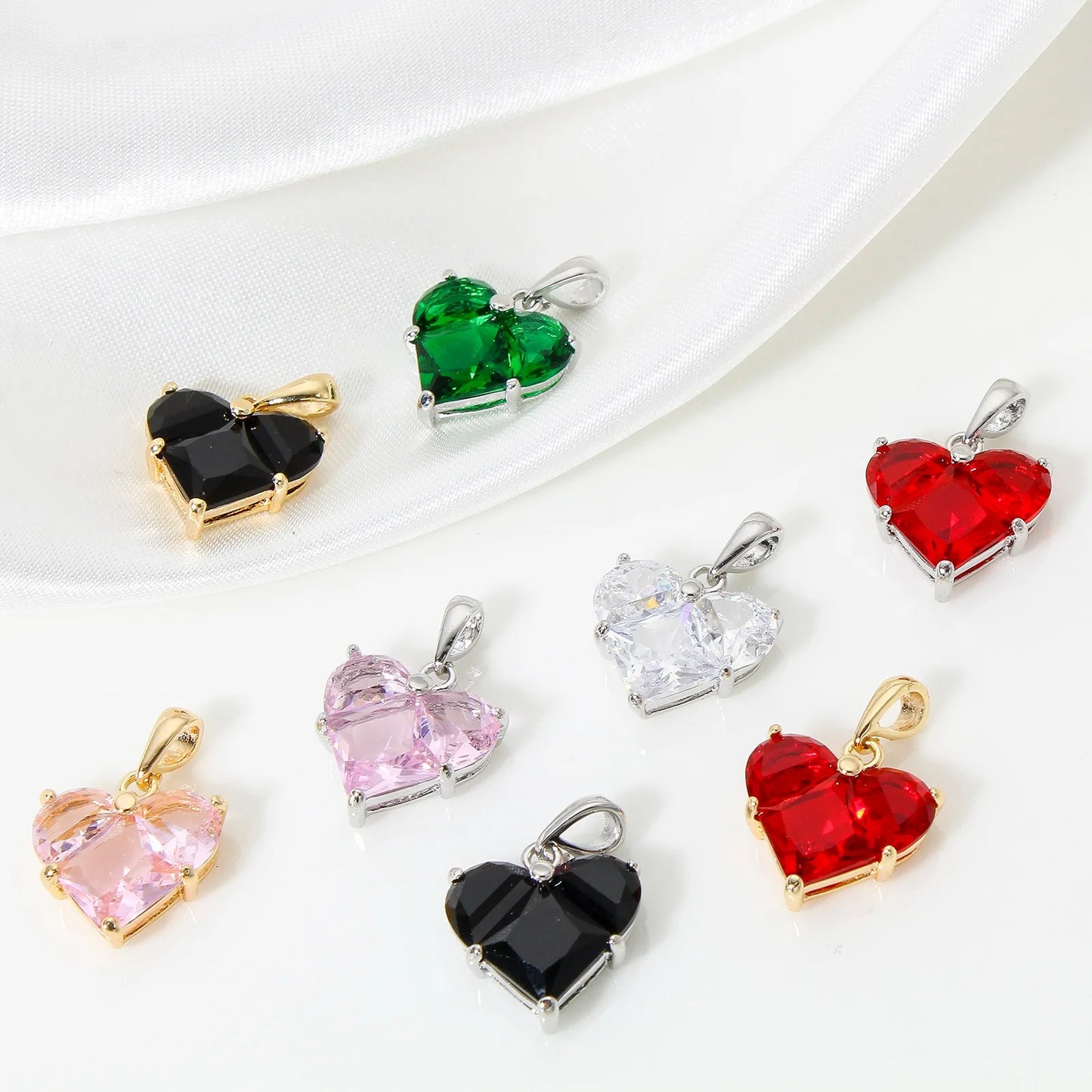 1pc New Mini Brass Charms Gold Color Valentine's Day Heart Multicolour Cubic Zirconia Pendant DIY Necklace Jewelry 20mm x 14mm