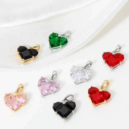 1pc New Mini Brass Charms Gold Color Valentine's Day Heart Multicolour Cubic Zirconia Pendant DIY Necklace Jewelry 20mm x 14mm