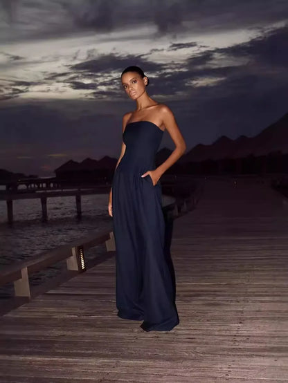 Women's Jumpsuits Strapless Back Sexy Solid Color Temperament Party Evening Slim High Waist Bodysuit Women