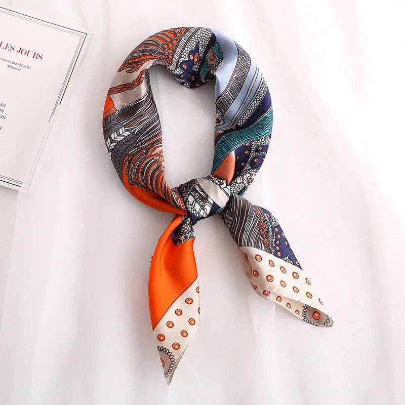 70cm Chain Print Silk Satin Hair Scarf Women Handkerchief Printed Female Square Head Bandana Small Neck Muffler Hijab Lady Girl