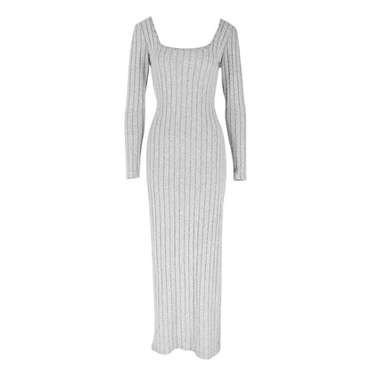 Dresses Women Streetwear Fashion Long Sleeves Split Casual Slim Maxi Dress Solid Sexy Out Backless Dress