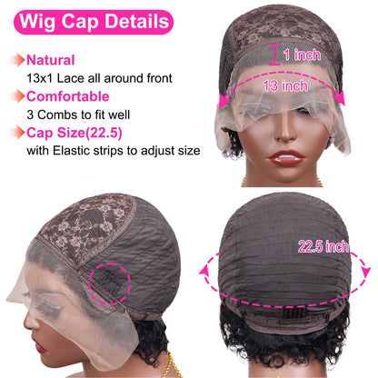 Pixie Cut Lace Wig  Bob Wig 13x1 Lace Front Curly Human Hair Short Curly Wigs Pre plucked Transparent HD Human Hair  Lace Wigs
