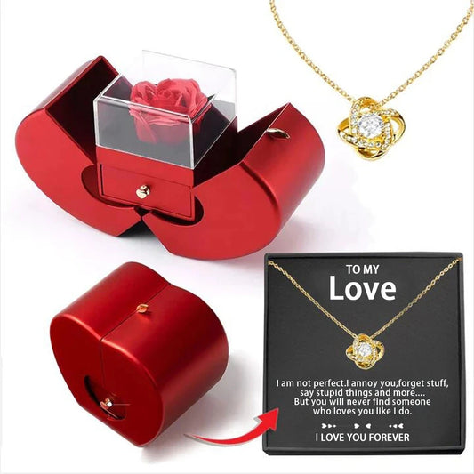 Christmas Gift Apple Jewelry Box With Eternal Flower Box Rose Flower Birthday Party New Year Valentine's Day Gift