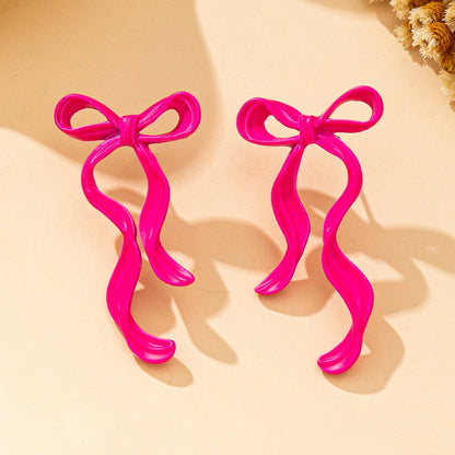 1 pairs classic rose red bow alloy oil drop earrings, suitable for dating and wearing bows as Valentine's Day gifts, suitable fo