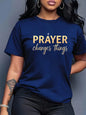 Prayer Changes Things T-Shirt with Golden Cross Print, Soft Round Neck Casual Top for Daily Wear