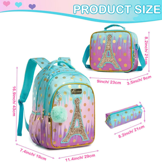 Children School Bags Kids Backpack Set in Primary Schoolbag for Teenager Girls Sequin Tower School Bags Waterproof Book Bags