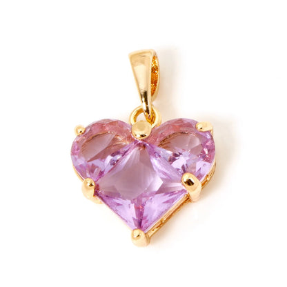 1pc New Mini Brass Charms Gold Color Valentine's Day Heart Multicolour Cubic Zirconia Pendant DIY Necklace Jewelry 20mm x 14mm