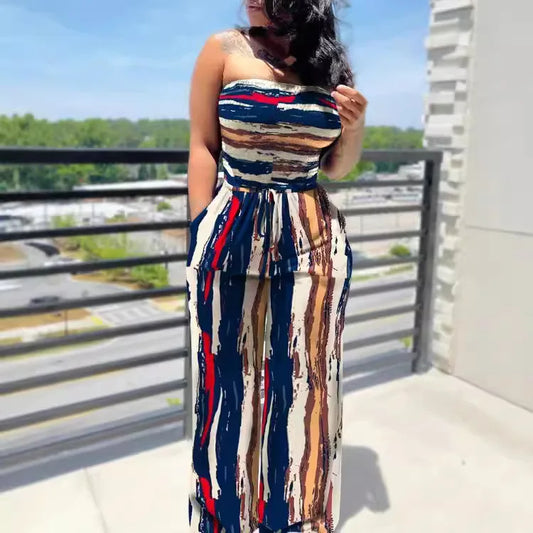 Women's casual Sleeveless Tight Polka Dot Printing Jumpsuits  Elegant And Fashionable Off Shoulder pleated Long pants Rompers