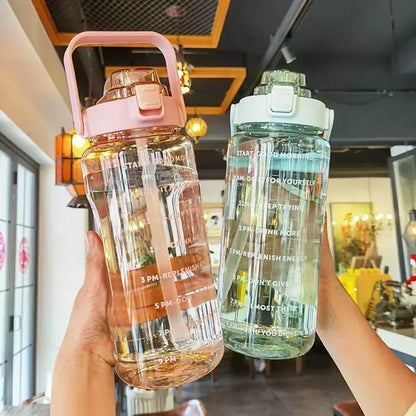 64oz Large Motivational  Water Bottle With Time Marker ,plastic cup portable Bottle With Straw Handle Tritan Frosted Water Jug for Gym, Bottle Sports Fitness