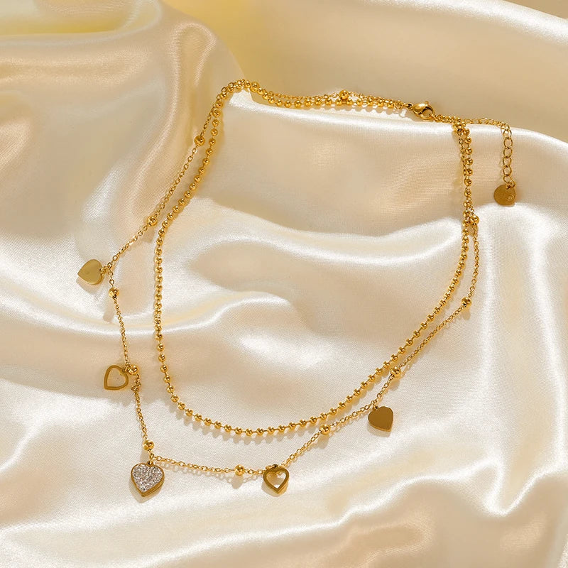 EILIECK 316L Stainless Steel Cute Love Heart Pendant Necklaces Gold Color Waterproof Chain Neck Jewelry Valentine's Day Gifts