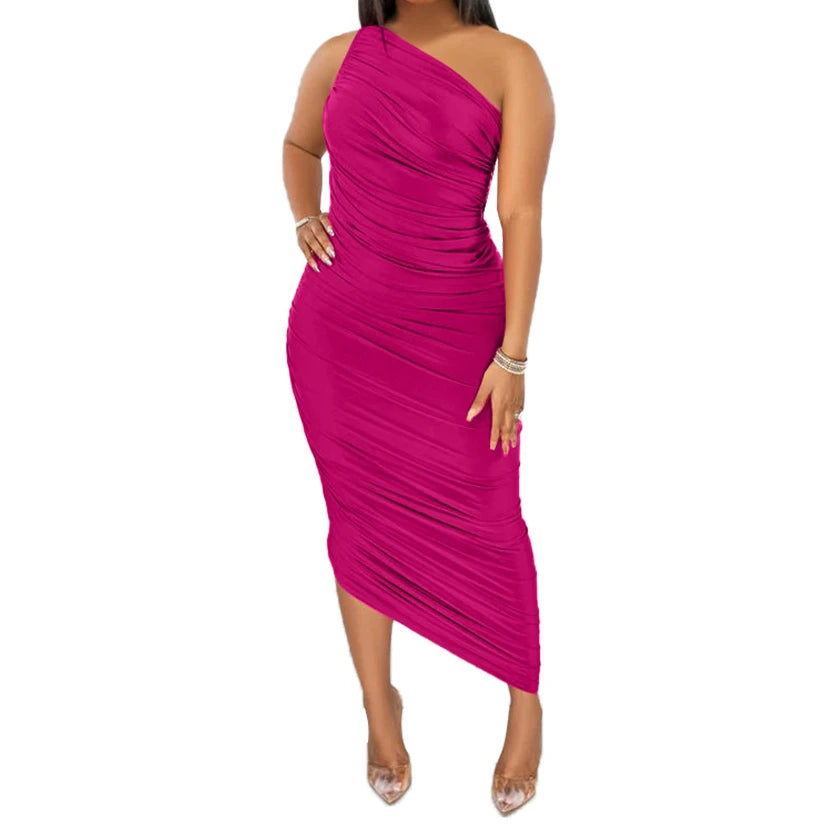summer elegant party Midi dresses  shoulder evening dresses Casual women's prom dresses