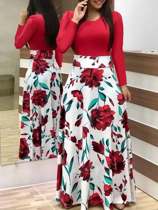 flower color matching dresses, long dresses, for women's