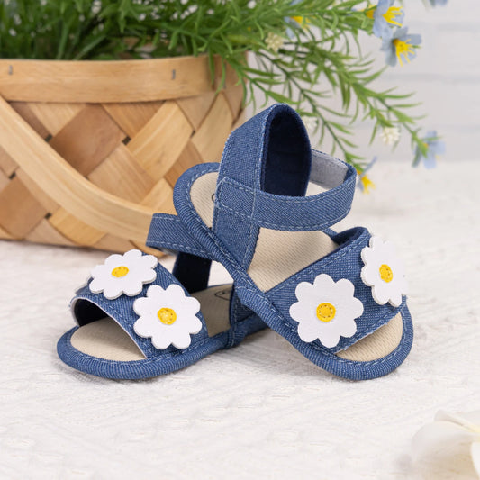KIDSUN Soft Soled Cute Flower Summer Sandals Newborns Cotton Flat Girls Baby Shoes Non-slip Open Toe Comfortable Walking Shoes