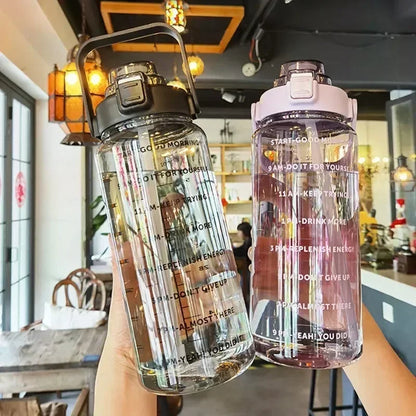 64oz Large Motivational  Water Bottle With Time Marker ,plastic cup portable Bottle With Straw Handle Tritan Frosted Water Jug for Gym, Bottle Sports Fitness