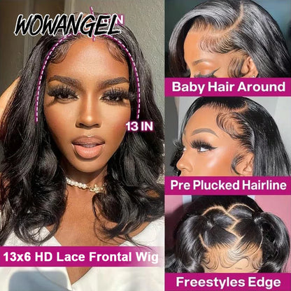 250% Body Wave Bob Wigs 100% Human Hair Wigs 13x6 HD Lace Frontal Wigs Pre Plucked Short Bob Full Frontal Wig For Balck Women