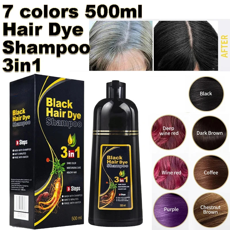 MEIDU 3 in 1 Hair Dye Shampoo - Can cover gray hairs,Herbal Ingredients,Contains Ginseng Extract,Natural Haircoloring, black hairdye
