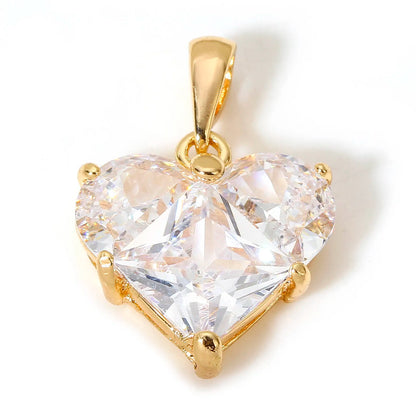 1pc New Mini Brass Charms Gold Color Valentine's Day Heart Multicolour Cubic Zirconia Pendant DIY Necklace Jewelry 20mm x 14mm