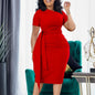 Women Dress Bodycon Dresses Round Neck Sleeveless Slim Sheath Pleated High Waist
